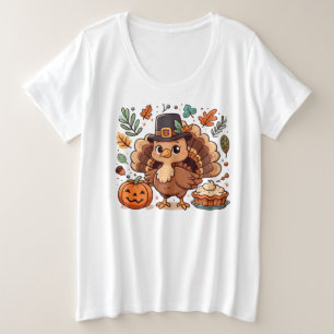 Camiseta Plus Size Bonita Cartoon, peru e abóbora