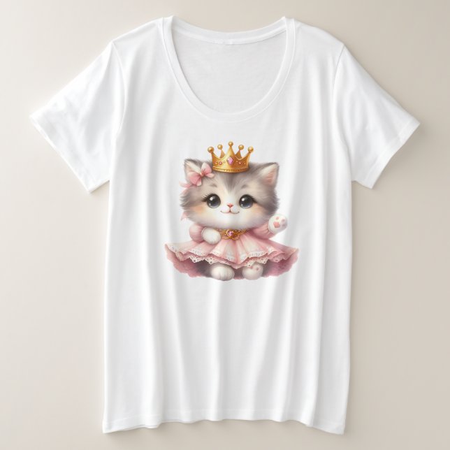 Camiseta Plus Size Bonita e pequena Princesa Kitten (Frente do Design)
