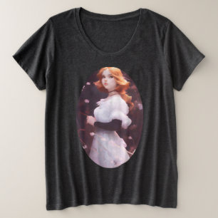 Camiseta Plus Size Bonita Menina Entre Retrato De Flores Rosa