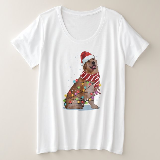 Camiseta Plus Size Bonito Ouro Retriever Cachorro Engraçado Feriado d (Frente do Design)