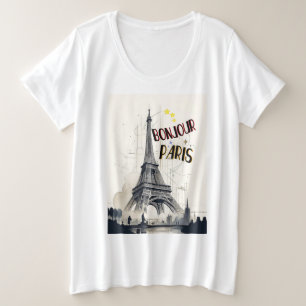 Camiseta Plus Size Bonjour Skyline Marathon Paris
