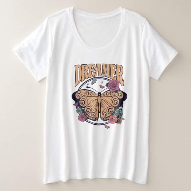 Camiseta Plus Size Borboleta Sonhadora (Frente do Design)