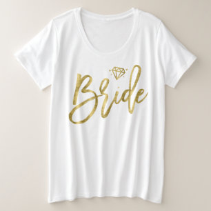 Camiseta Plus Size Bride Plus-Size V-Neck T-Shirt Faux Dourado Diamon