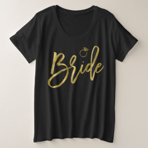 Camiseta Plus Size Brilho Faux Gold Foil Black with Ring