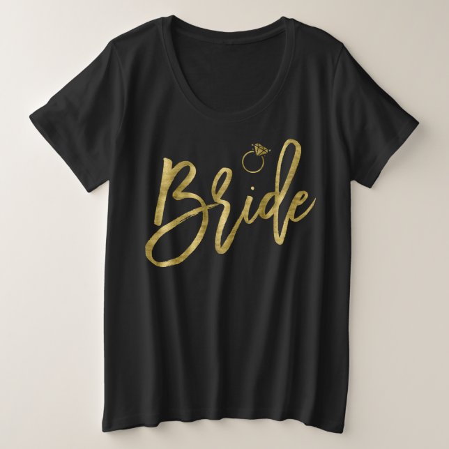 Camiseta Plus Size Brilho Faux Gold Foil Black with Ring (Frente do Design)