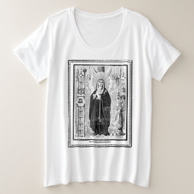Camiseta Plus Size Broadsheet with the Virgin of Sorrows (Frente do Design)