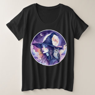 Camiseta Plus Size Bruxa com uma Coruja - Diversão para Fãs de Hallow
