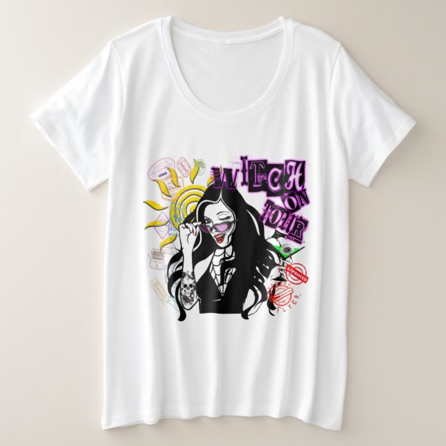 Camiseta Plus Size bruxa de tamanho adicional (Frente do Design)