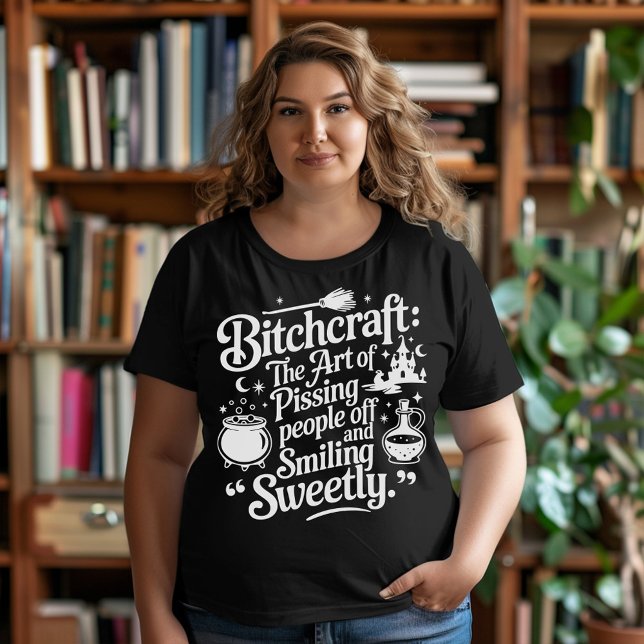Camiseta Plus Size Bruxaria de Halloween Branco no Preto  (Criador carregado)