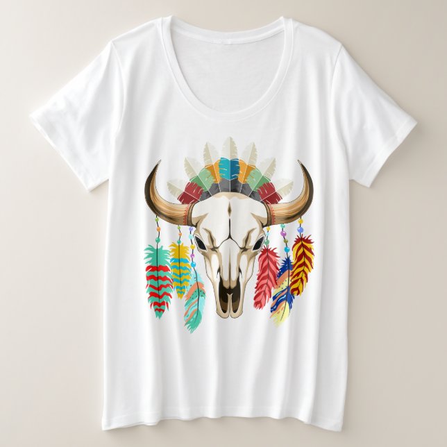 Camiseta Plus Size Buffalo Skull Native American Emblem (Frente do Design)