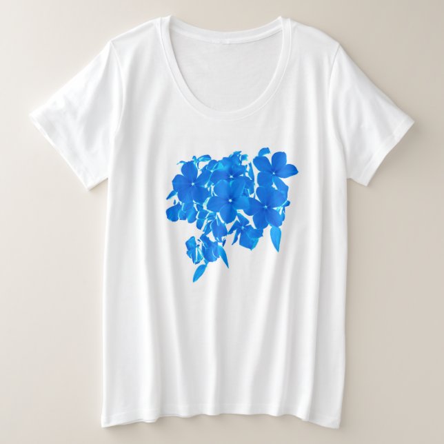 Camiseta Plus Size Buquê Azul Phlox (Frente do Design)