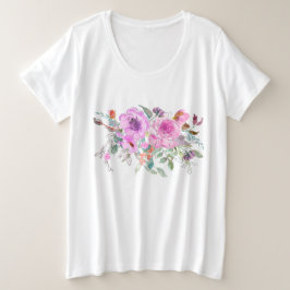 Camiseta Plus Size Buquê de Aquarela