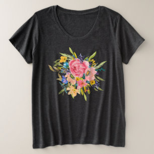 Camiseta Plus Size Buquê Floral Rosa