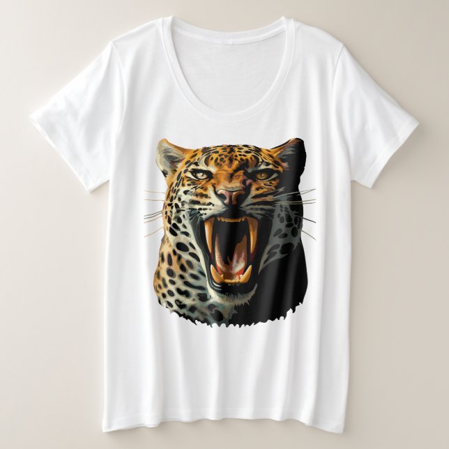Camiseta Plus Size Cabeça de ataque com picos-leopardo (Frente do Design)
