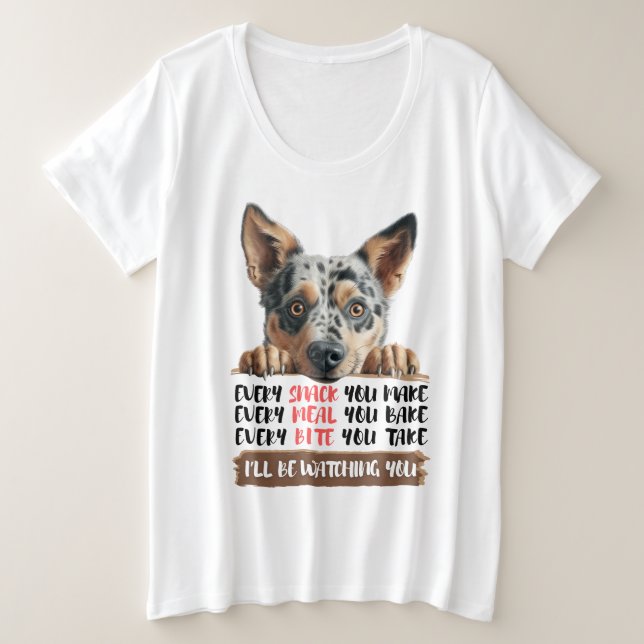 Camiseta Plus Size Cachorro Australiano - Estarei Vendo Você (Frente do Design)
