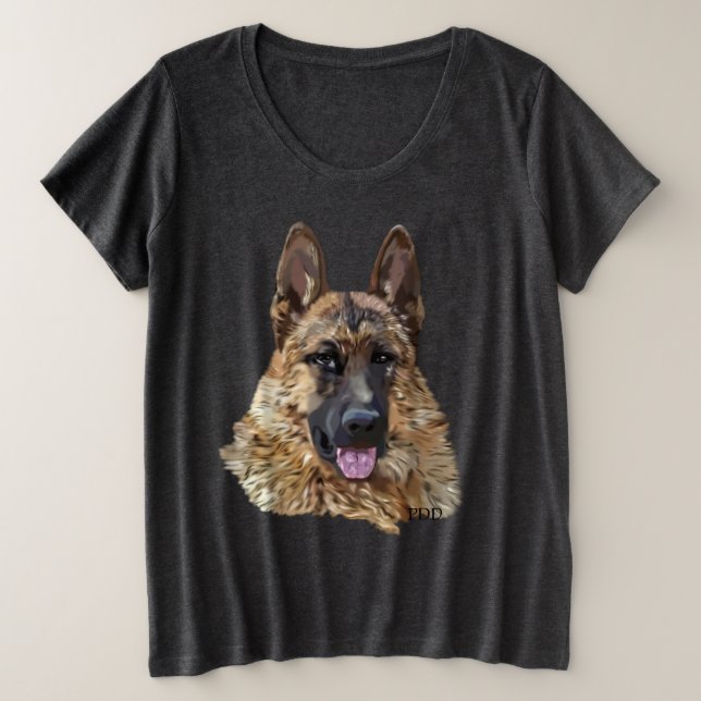 Camiseta Plus Size Cachorro Pastor Alemão de Cabelo Longo (Frente do Design)