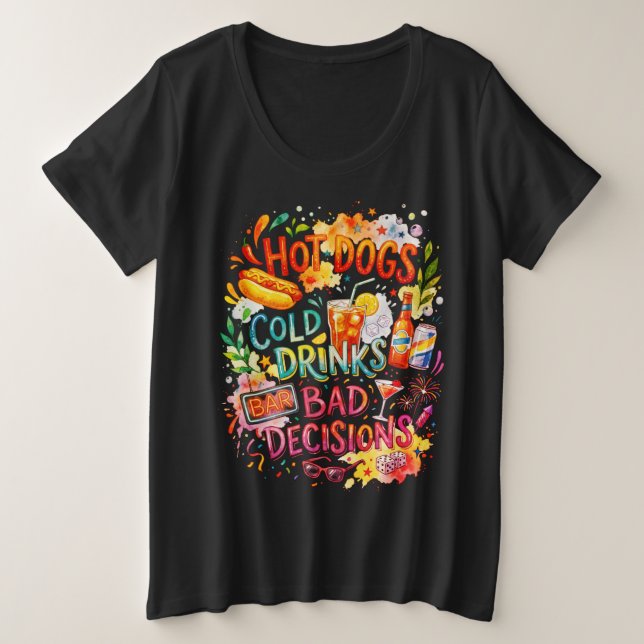 Camiseta Plus Size Cachorros Quentes Más Decisões (Frente do Design)