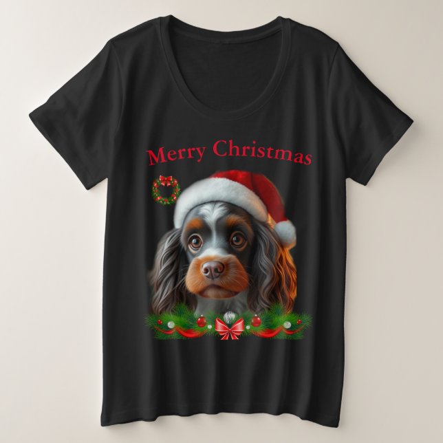 Camiseta Plus Size Cães bonitos T-shirts de Natal (Frente do Design)