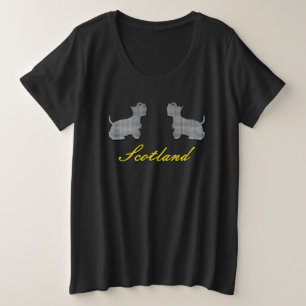 Camiseta Plus Size Cães Scottie com Tartan Escocês Gladstone
