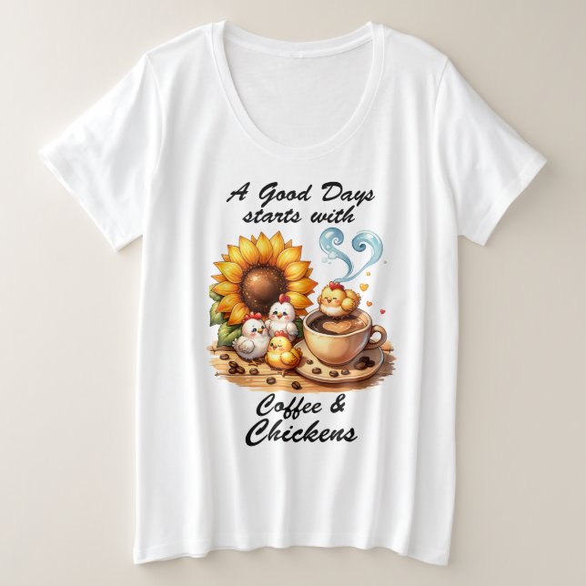 Camiseta Plus Size Café e Galinhas (Frente do Design)