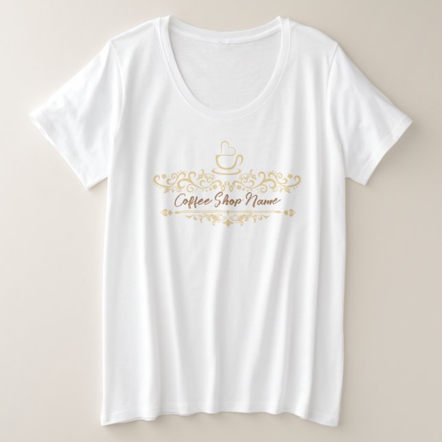 Camiseta Plus Size Café moderno Bakery Nome personalizado de boas-vin (Frente do Design)