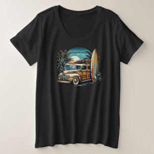 Camiseta Plus Size caminhonete vintage tropical/havaiana de surf