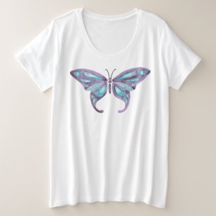 Camiseta Plus Size Camisa-borboleta, Lavanda e chalé + tamanho