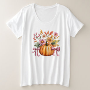 Camiseta Plus Size Camisa-T do Dia das Bruxas de Abóbora com Aquarela