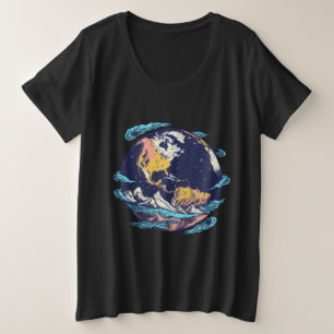Camiseta Plus Size Camisa-T Gráfica Terrestre e Oceânica