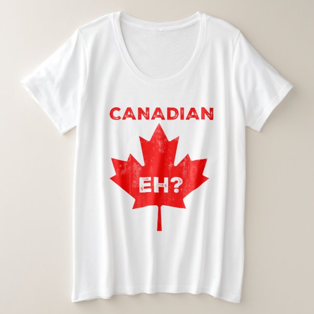 Camiseta Plus Size Canadiano Eh? Folha de Maple (Frente do Design)