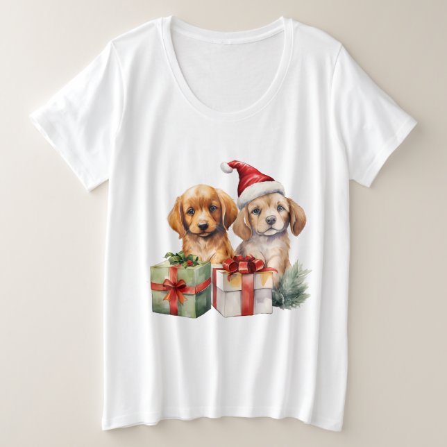 Camiseta Plus Size Caninos De Natal Com Presentes (Frente do Design)