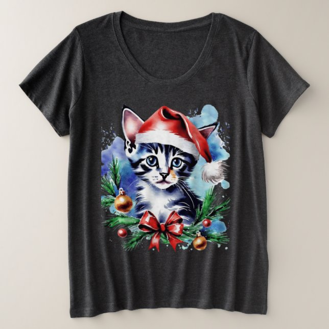Camiseta Plus Size Cãozinho bonitinho de Natal (Frente do Design)