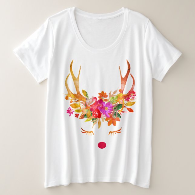 Camiseta Plus Size Caprichoso Boho Rena de Férias Amor (Frente do Design)