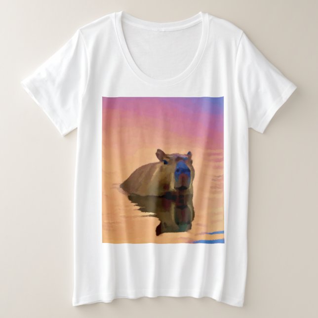 Camiseta Plus Size Capybara Nadando no lago (Frente do Design)