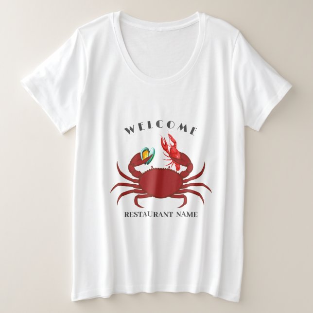Camiseta Plus Size caranguejo lagosta marisco marisco bem vinda logo  (Frente do Design)