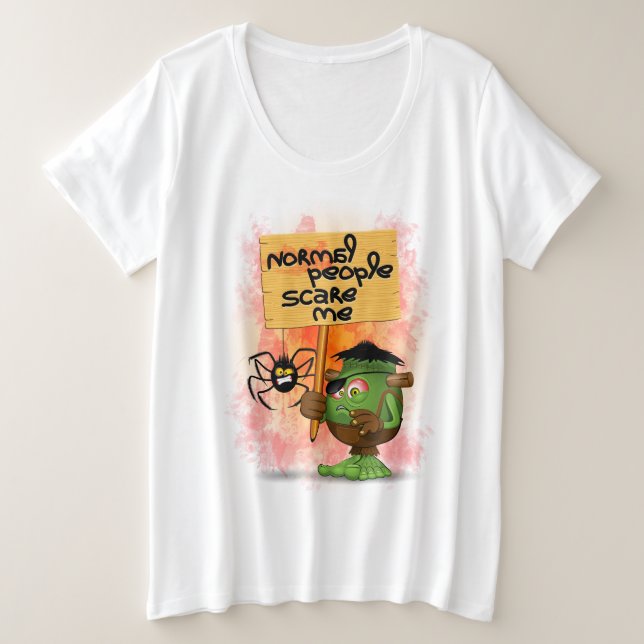 Camiseta Plus Size Caráter Frankenstein 'Normal Pessoas Scare Me' (Frente do Design)