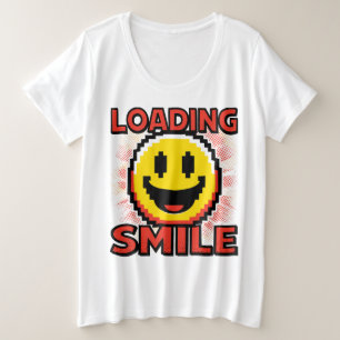Camiseta Plus Size Carregando Smile – Rosto Sorridente Retro Pixel Ar