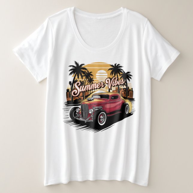 Camiseta Plus Size Carro Clássico Vibrações de Verão (Frente do Design)