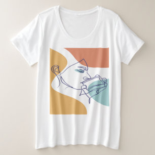 Camiseta Plus Size cartaz de desenho de linha artística de mulher beb