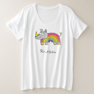 Camiseta Plus Size Cartoon Cute Rhino Rainbow Rhinocerontes Kids