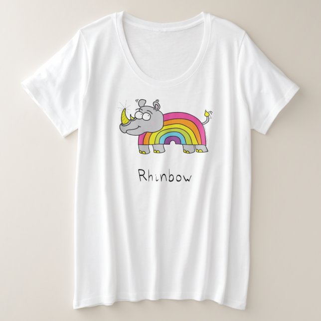 Camiseta Plus Size Cartoon Cute Rhino Rainbow Rhinocerontes Kids (Frente do Design)