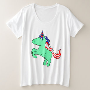 Camiseta Plus Size Cartum de Sinalizador Mane Patriótico da Unicorn M