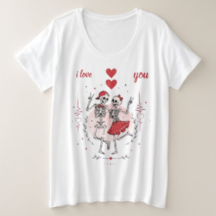 Camiseta Plus Size Casal de Esqueletos Engraçados Apaixonados