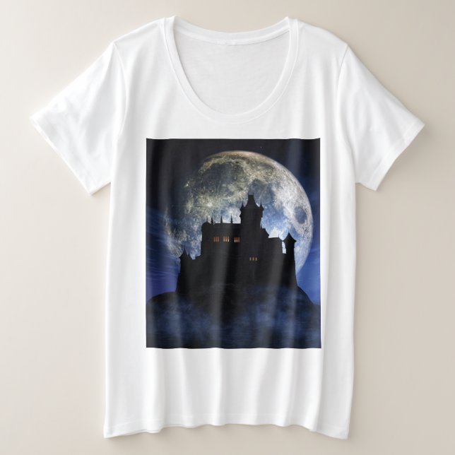 Camiseta Plus Size Castelo fantasma durante a noite (Frente do Design)