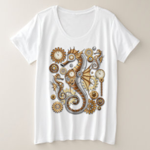 Camiseta Plus Size Cavalo-Marinho Steampunk Surrealista Vintage