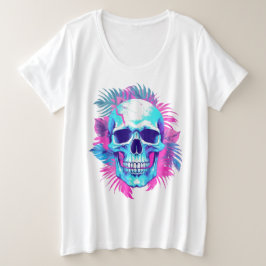 Camiseta Plus Size Caveira Floral em Estilo Vaporwave