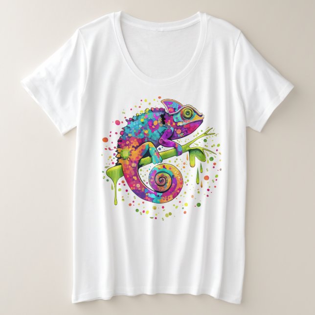 Camiseta Plus Size Chameleon Paint mantém estilo aquarela (Frente do Design)