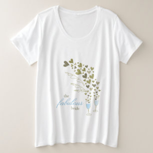 Camiseta Plus Size Champanhe Azul Saúde e Corações Dourados Noiva Fab