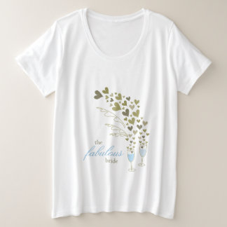 Camiseta Plus Size Champanhe Azul Saúde e Corações Dourados Noiva Fab