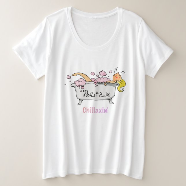 Camiseta Plus Size Chillaxin’ Vibes – Cute Relaxation Cartoon (Frente do Design)